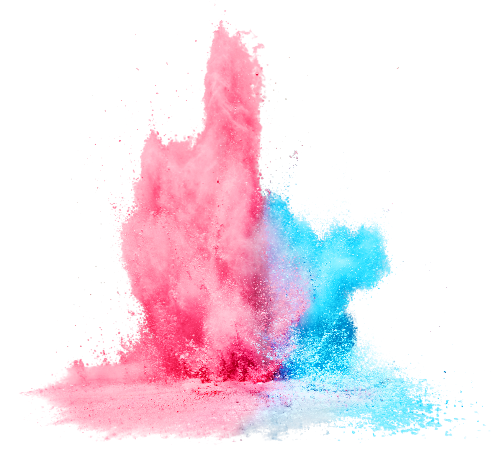 Blue amd Pink Powders Splatted Isolated in White